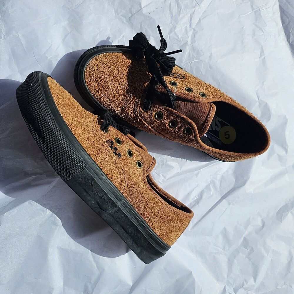 Vans Skate Authentic Hairy Suede Rust Brown Black Sneakers Mens 5 / W 6.5